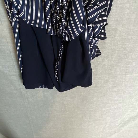 Chelsea 28 Midi Dress Cross Front Ruching Sz Large Navy Stripes - Picture 7 of 12